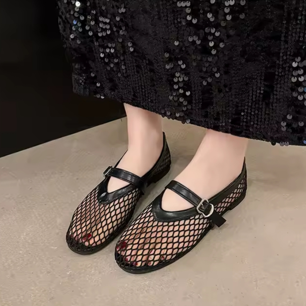 Women's Beige Mesh Flats - Picture 3 of 7